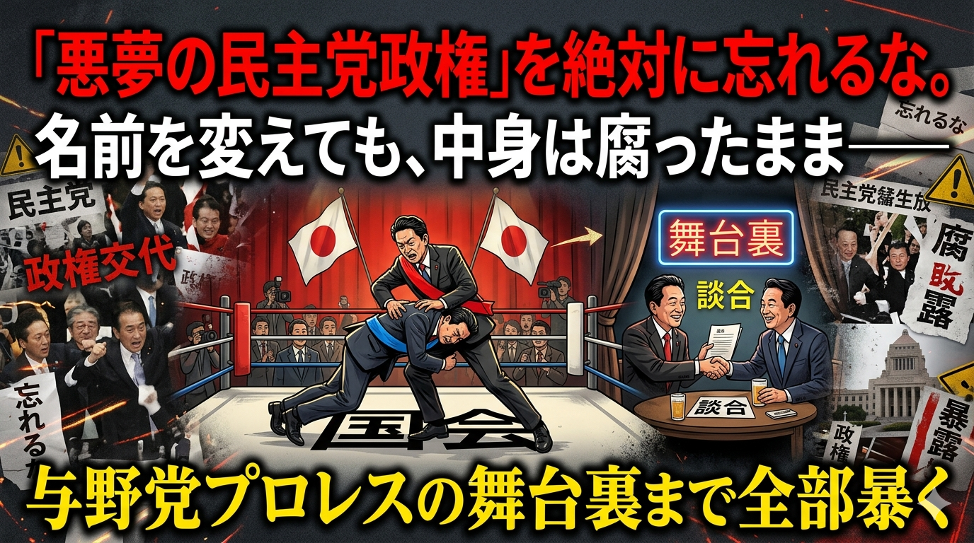 「悪夢の民主党政権」を絶対に忘れるな。名前を変えても、中身は腐ったまま——与野党プロレスの舞台裏まで全部暴く
