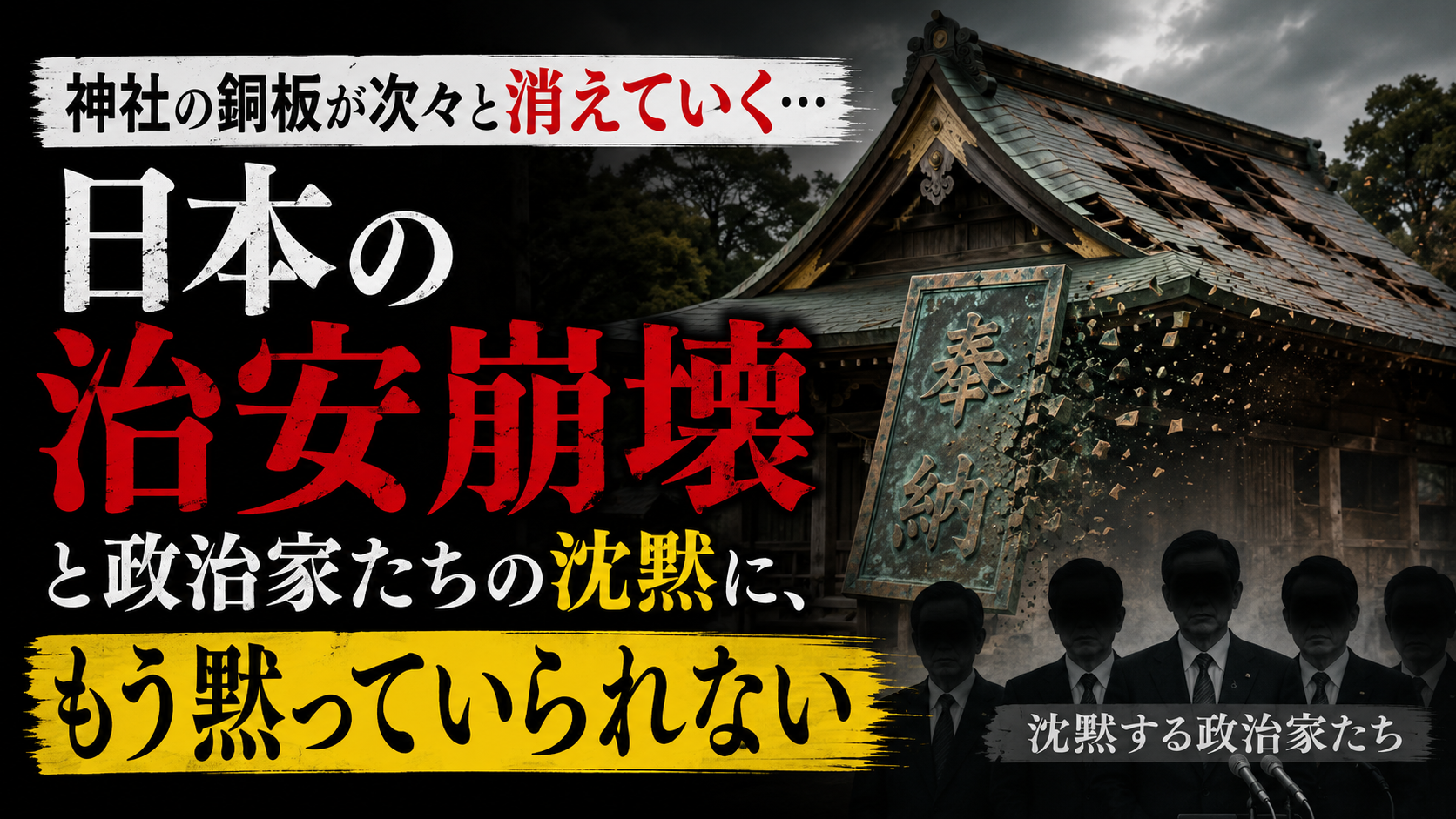 神社の銅板が次々と消えていく…日本の「治安崩壊」と政治家たちの沈黙に、もう黙っていられない 神社の銅板が次々と消えていく…日本の「治安崩壊」と政治家たちの沈黙に、もう黙っていられない
