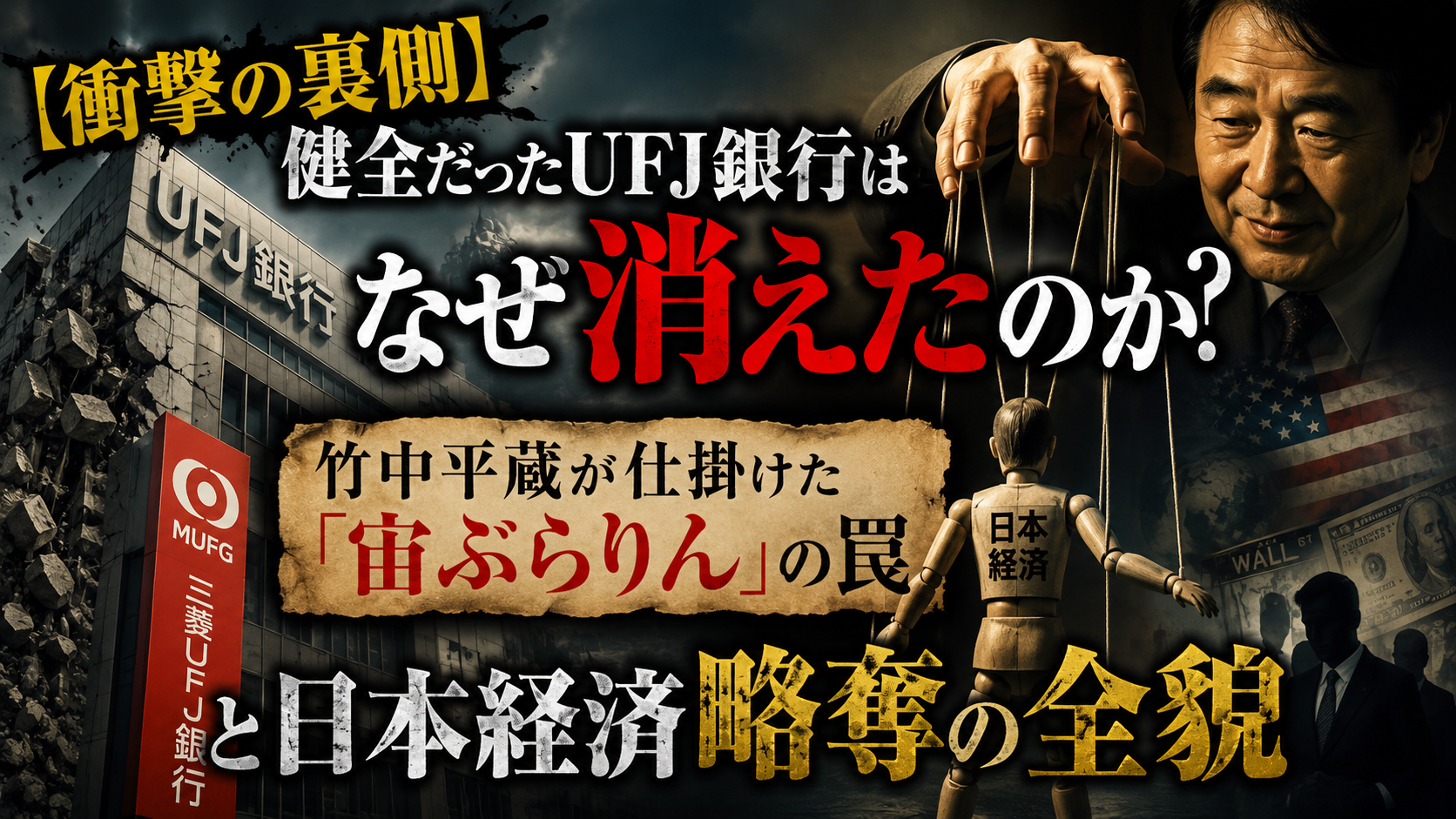 【衝撃の裏側】健全だったUFJ銀行はなぜ消えたのか?竹中平蔵が仕掛けた「宙ぶらりん」の罠と日本経済略奪の全貌 【衝撃の裏側】健全だったUFJ銀行はなぜ消えたのか?竹中平蔵が仕掛けた「宙ぶらりん」の罠と日本経済略奪の全貌