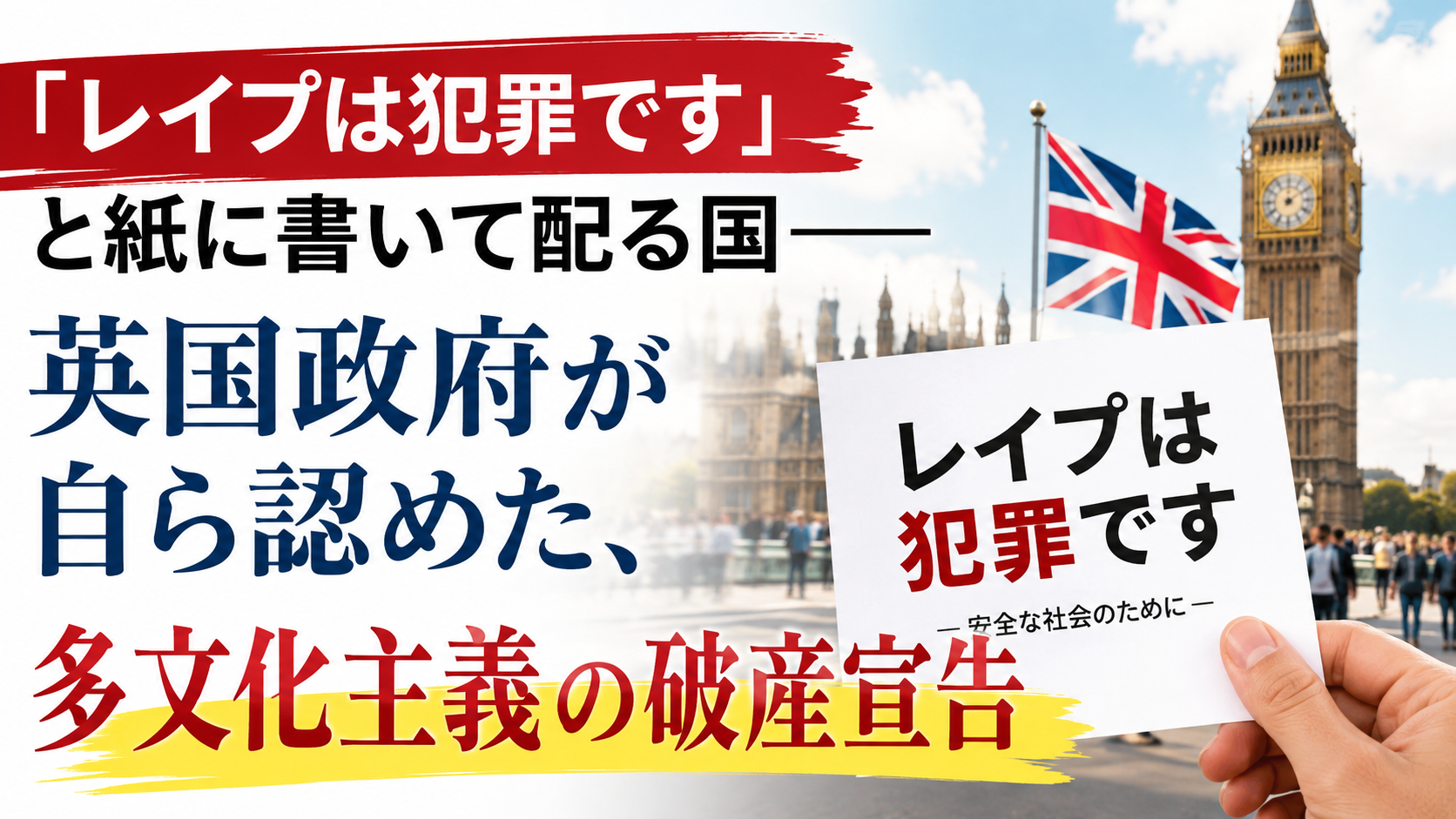 「レイプは犯罪です」と紙に書いて配る国――英国が自ら晒した、多文化主義の限界