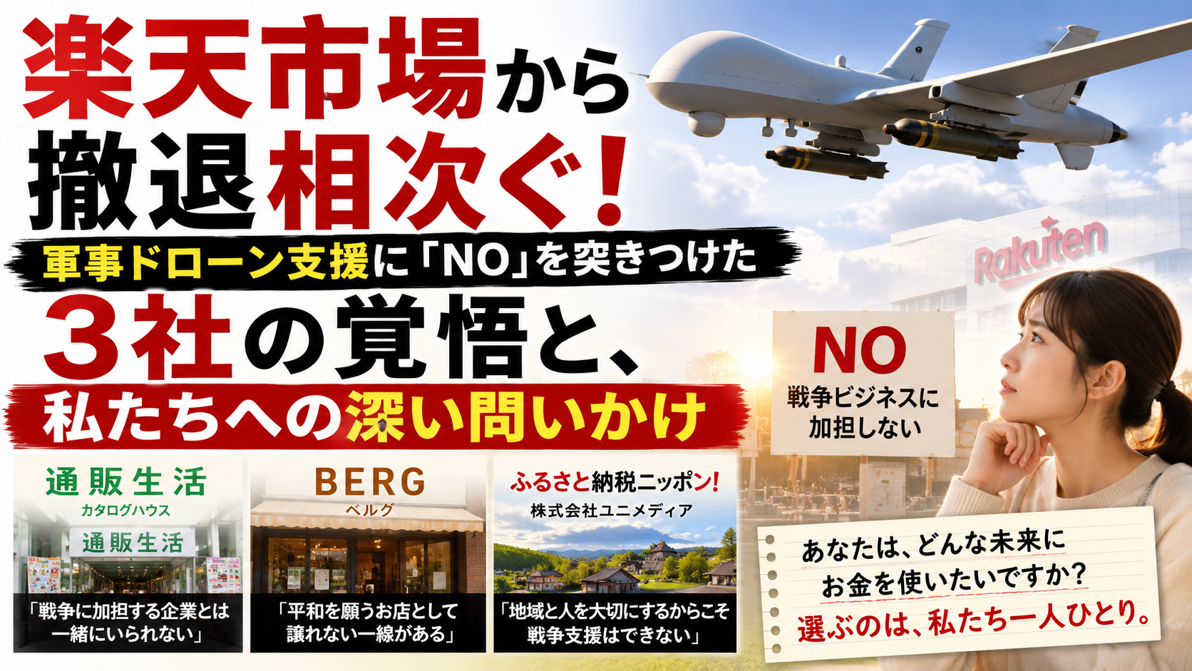 楽天市場から撤退相次ぐ！軍事ドローン支援に「NO」を突きつけた3社の覚悟と、私たちへの深い問いかけ